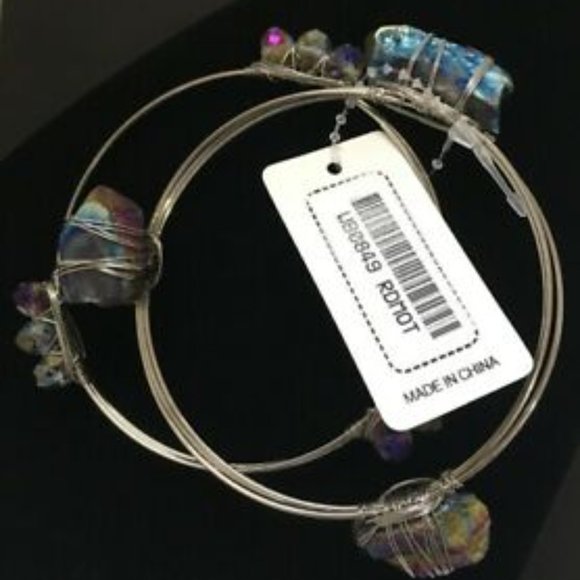 NWT!!! Blue Multi-Color Crystal Beads Druzy Silver-Tone Set of 2 Wired B… - Picture 6 of 7